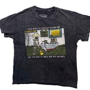 Spongebob Squarepants Cropped Skeleton Graphic T Shirt Funny Work Tee Size Small